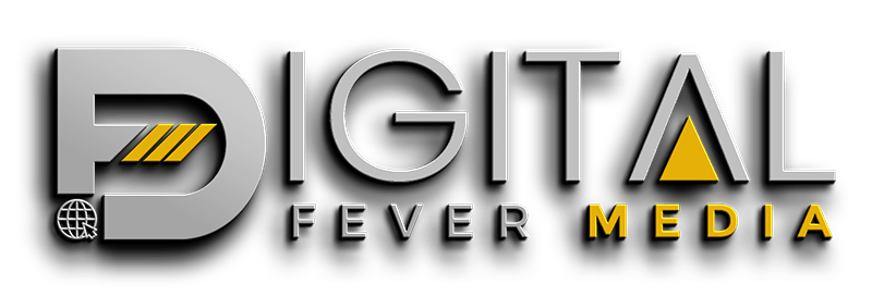 Digital Fever Media logo featuring a modern design with bold typography and yellow accents, representing professional videography, photography, and freelance services in Wisconsin.